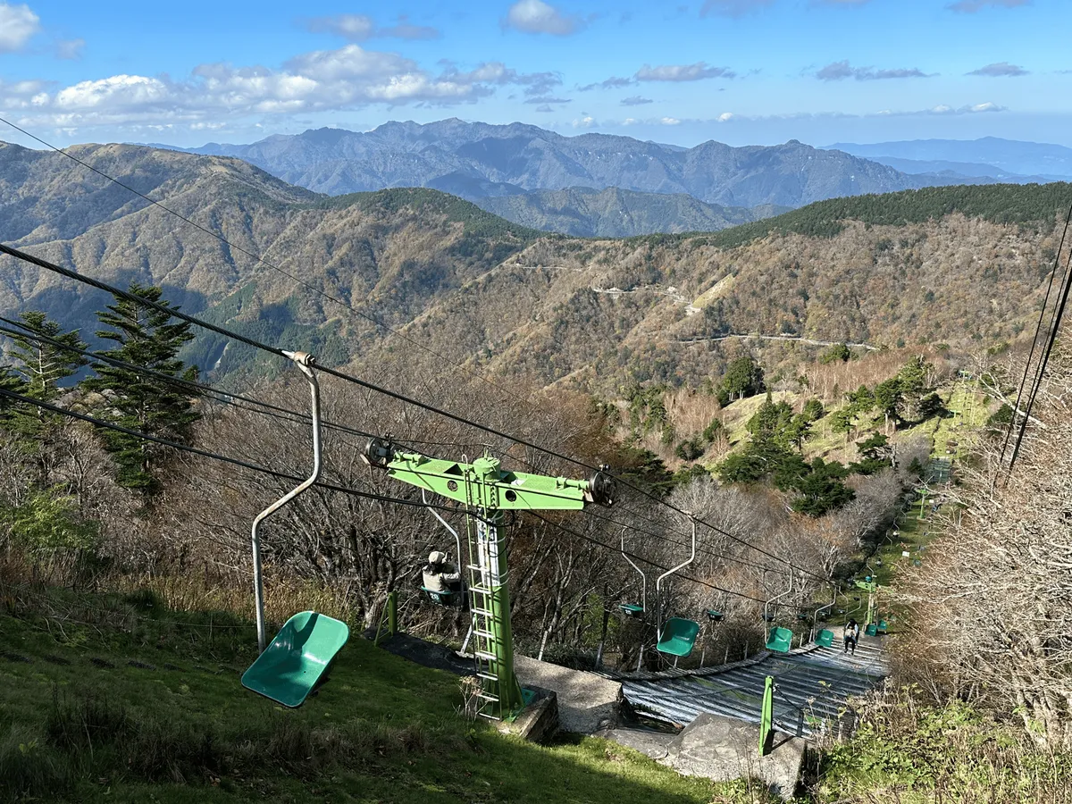 Seeing the line of chairlifts going down.