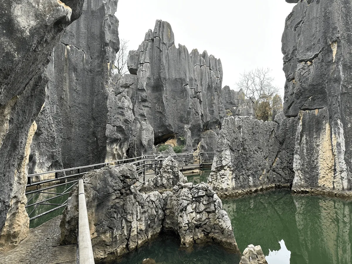 Another view of the pond with reflections of limestone rocks