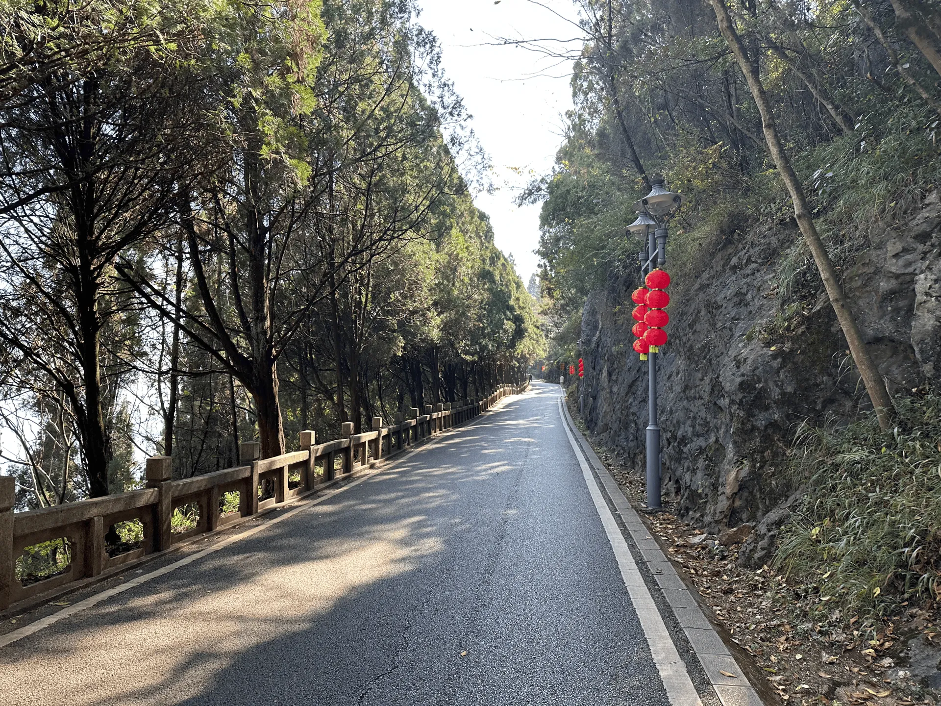 A paved road winding up the mountain