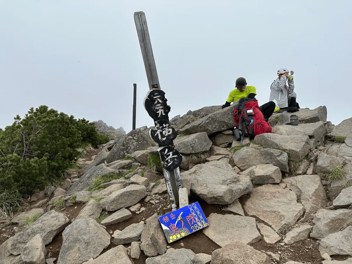 The kinda broken-looking peak marker for Mt Yoko.