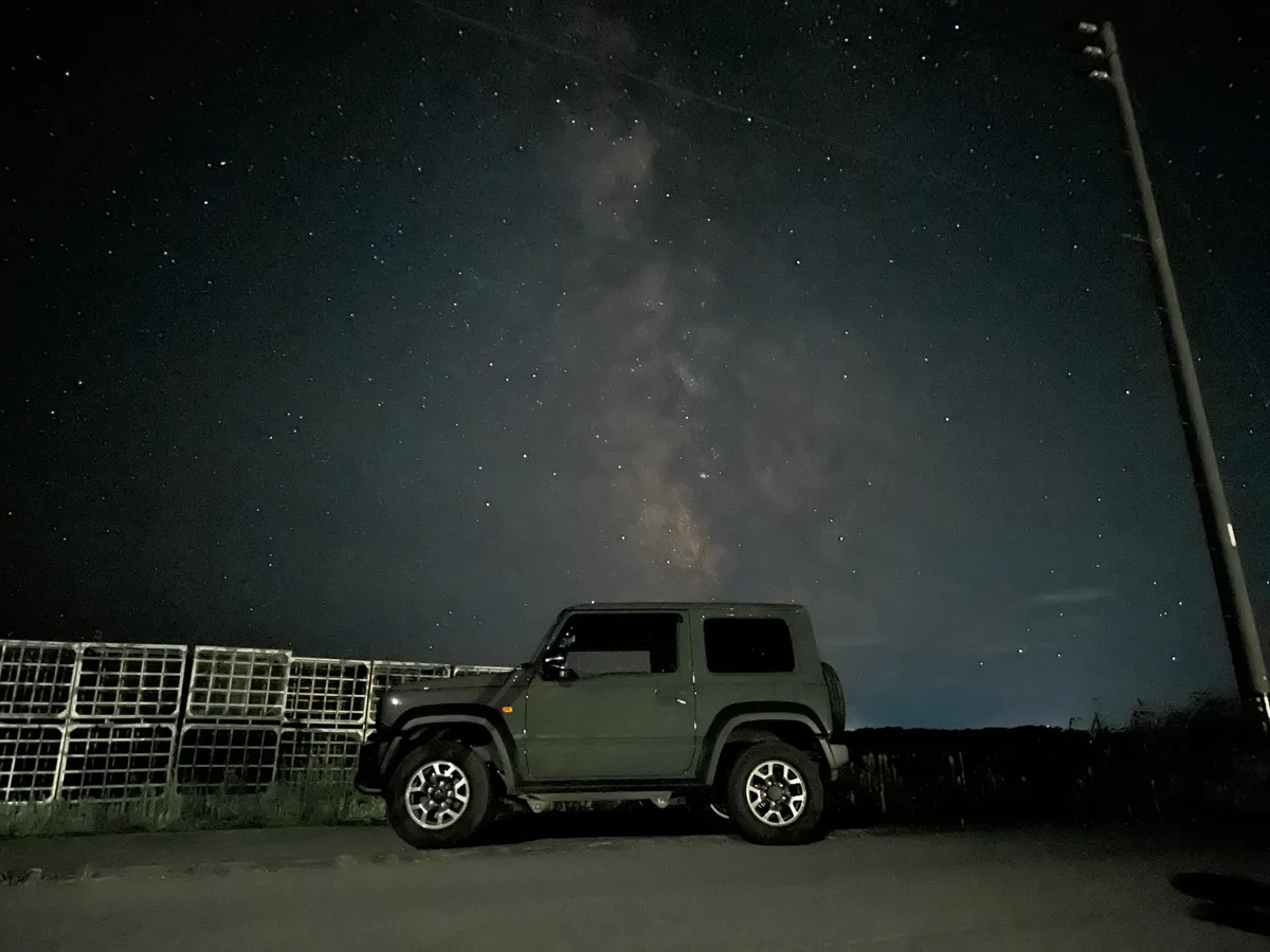 My Jimny with the milky way rising up behind it.