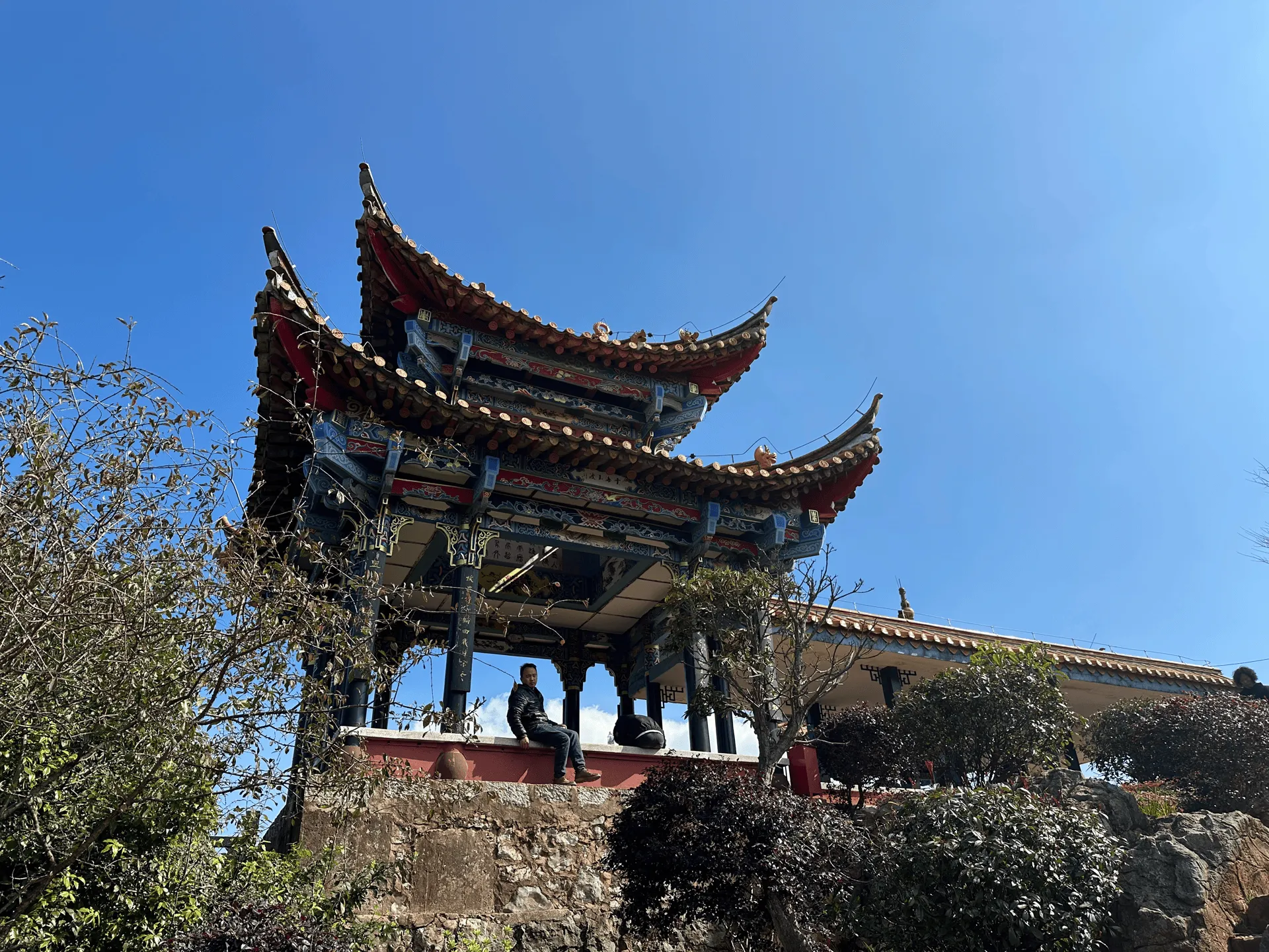 A traditional Chinese pagoda on the mountain peak