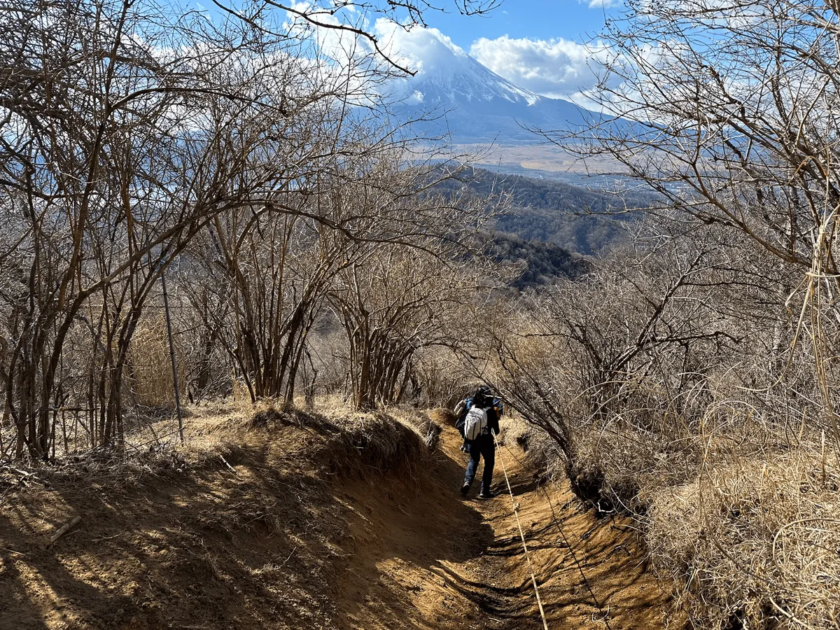 Steep, muddy trail which you can use a rope to pull yourself down with