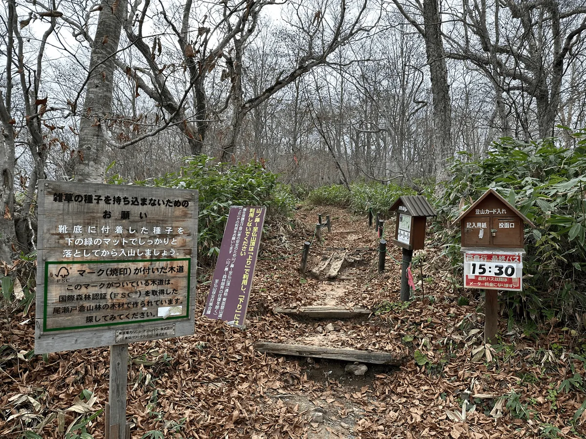 Stairs descending to the start of the trail, which comes with a couple of signs